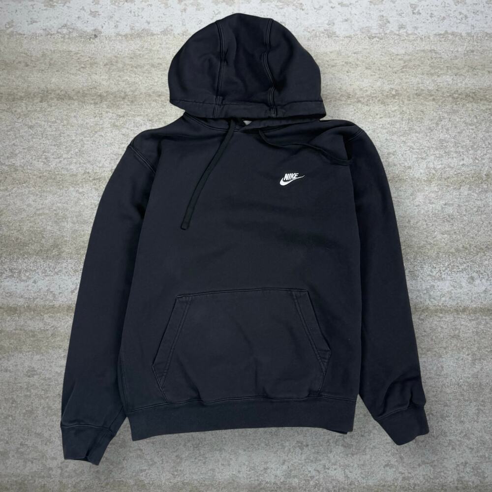 Vintage Y2K Nike Hoodie Mens M Jet Black White Swoosh Cotton Pullover